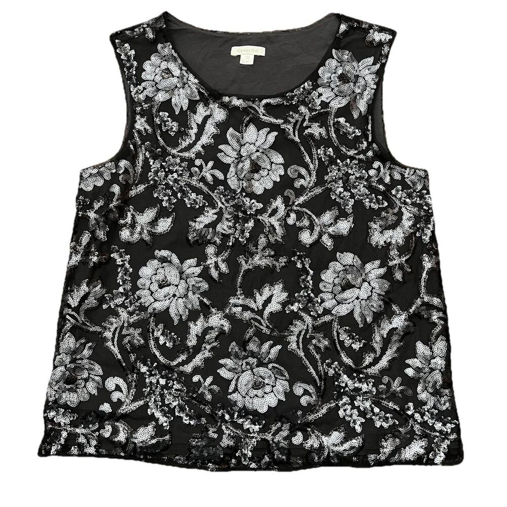 Garnet Hill Women's Sequin Floral Sleeveless Top with‎ Scoop Neck Gray Size M